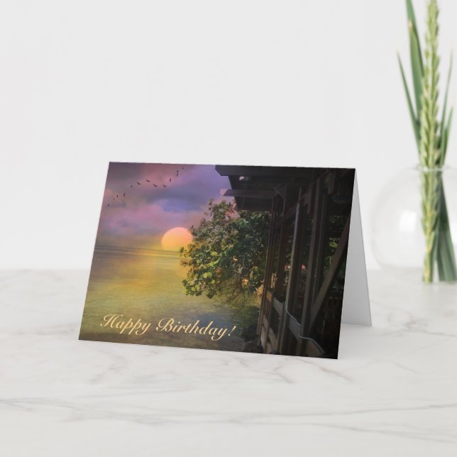 Happy Birthday Tropical Sunset Card (Front)