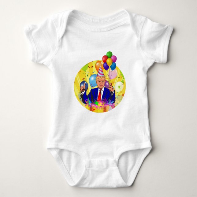 happy birthday trump baby bodysuit (Front)