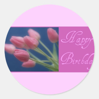 Happy Birthday Tulips Classic Round Sticker