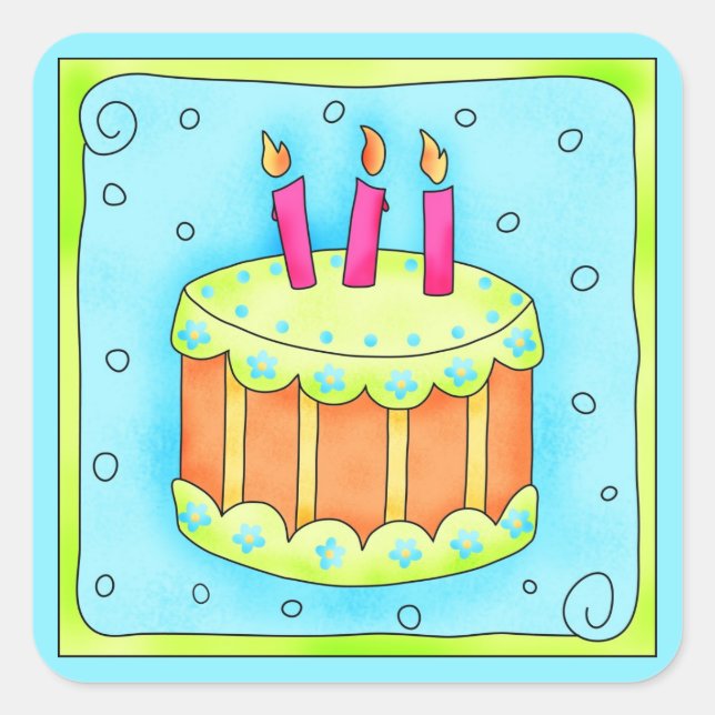 Happy Birthday Turquoise Cake Sticker Third (Front)
