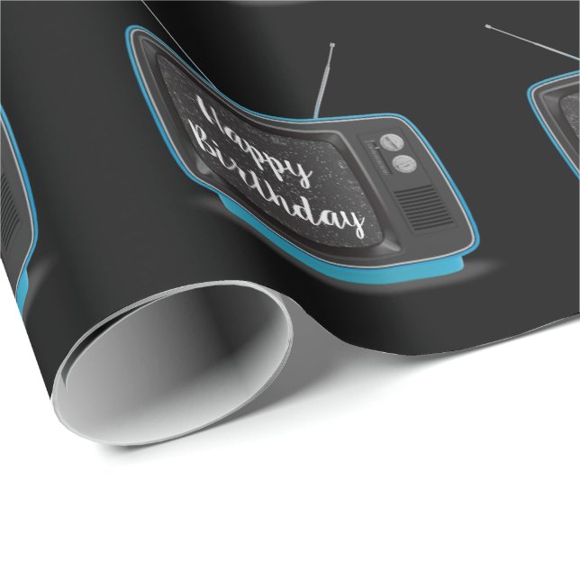 Happy Birthday Turquoise Retro TV Wrapping Paper (Roll Corner)