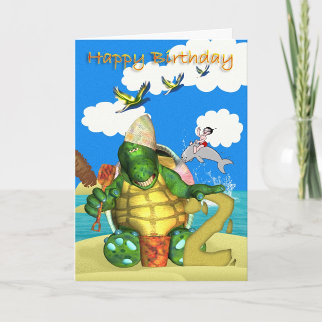 Happy Birthday Turtle making Sandcastles Card (Front)
