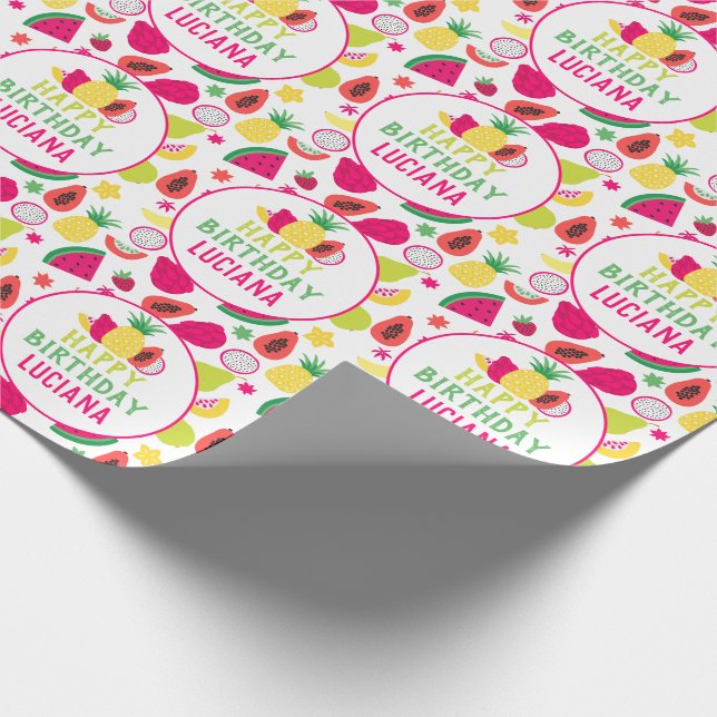 Happy Birthday Tutti Frutti Fruit Birthday Party Wrapping Paper (Corner)