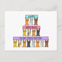 Happy Birthday Twin Sister, Cartoon Cats.