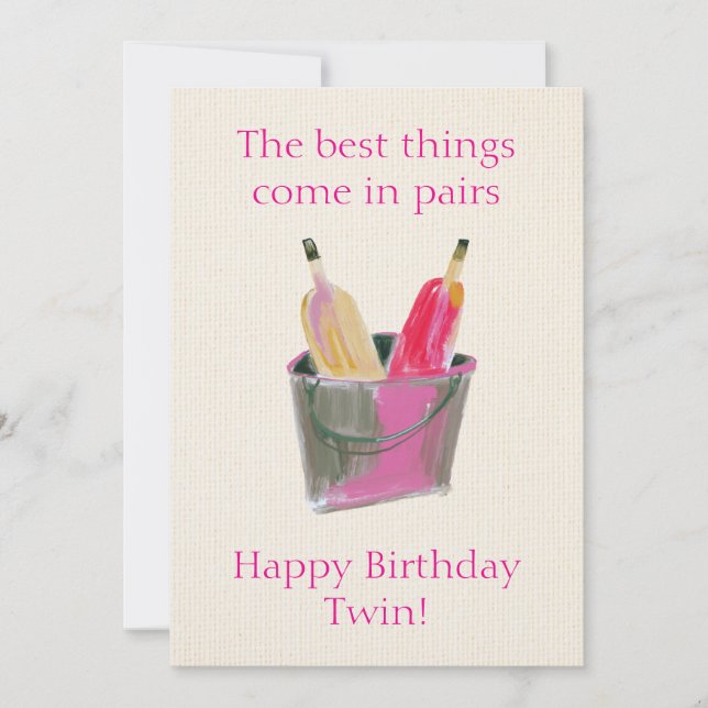 Happy Birthday Twin with Chilling Wine Bottles  Holiday Card (Front)
