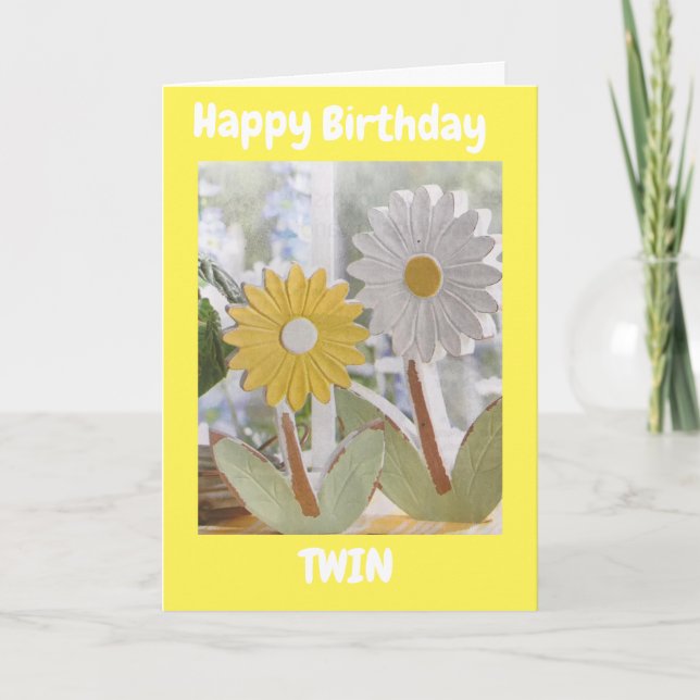 HAPPY BIRTHDAY *TWIN* WITH DAISIES CARD (Front)