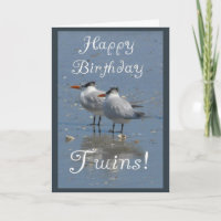 Happy Birthday Twins-Identical Seabirds on a Beach