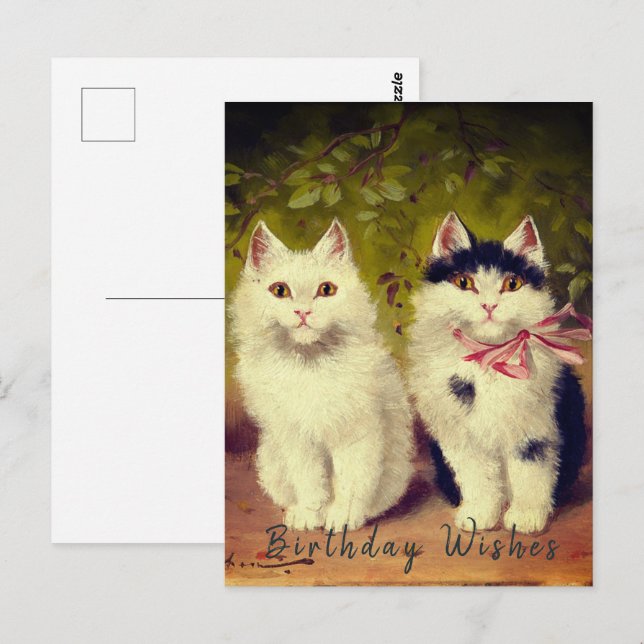  Happy Birthday Two Cats Oil Painting| Postcard (Front/Back)
