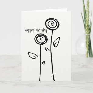 Happy Birthday Two Flowers Simple Line Drawing Card