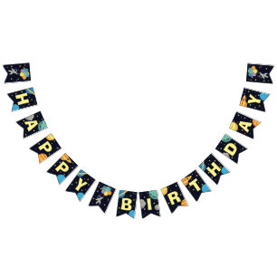 Happy Birthday Two the moon Outer space Bunting