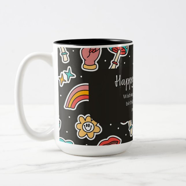 Happy Birthday Two-Tone Coffee Mug (Left)