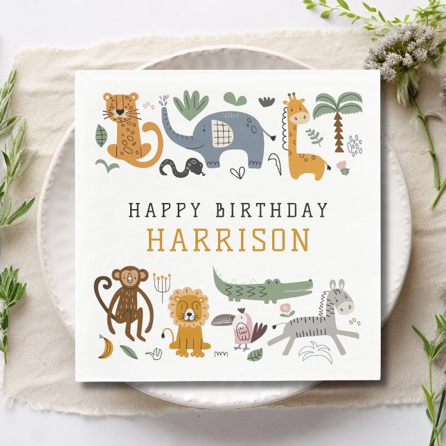 Happy Birthday Two Wild Safari Animals Kids Napkin (Creator Uploaded)