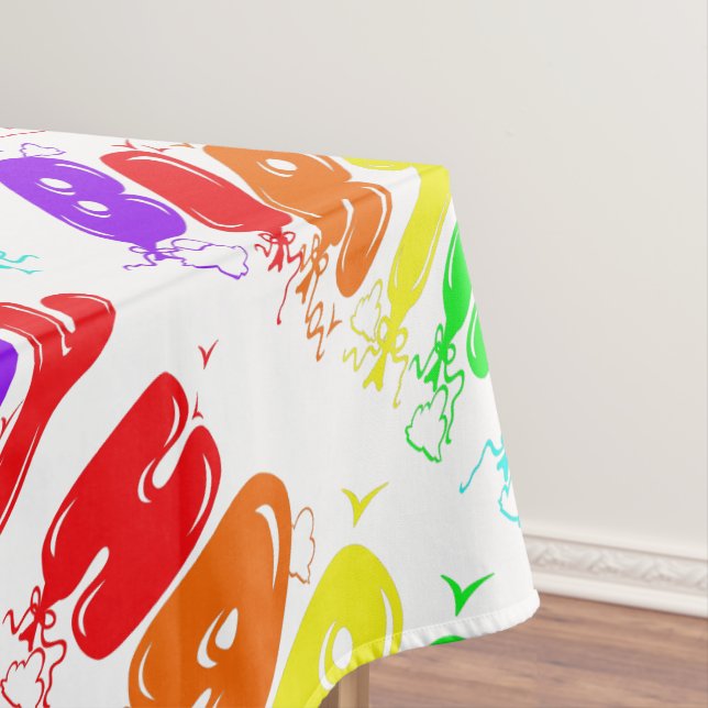 Happy Birthday Typography Colourful Balloons Cute Tablecloth (In Situ)