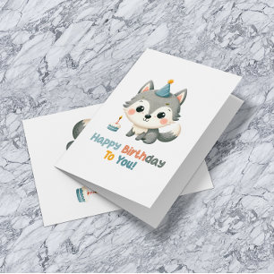 Happy Birthday Typography Cute Birthday Fox  Announcement
