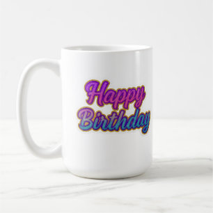 Happy Birthday Typography Design in Pink, Purple a Coffee Mug