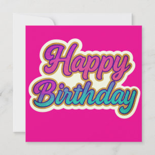 Happy Birthday Typography Design in Pink, Purple a Invitation