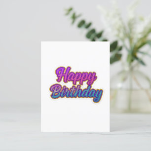 Happy Birthday Typography Design in Pink, Purple a Invitation Postcard