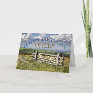 Happy Birthday Uncle, landscape with a gate Card