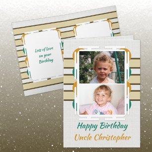 Happy Birthday Uncle orange and green photo Card