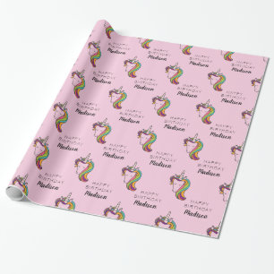 Happy Birthday Unicorn Add Name Wrapping Paper