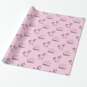 Happy Birthday   Unicorn Add Name Wrapping Paper