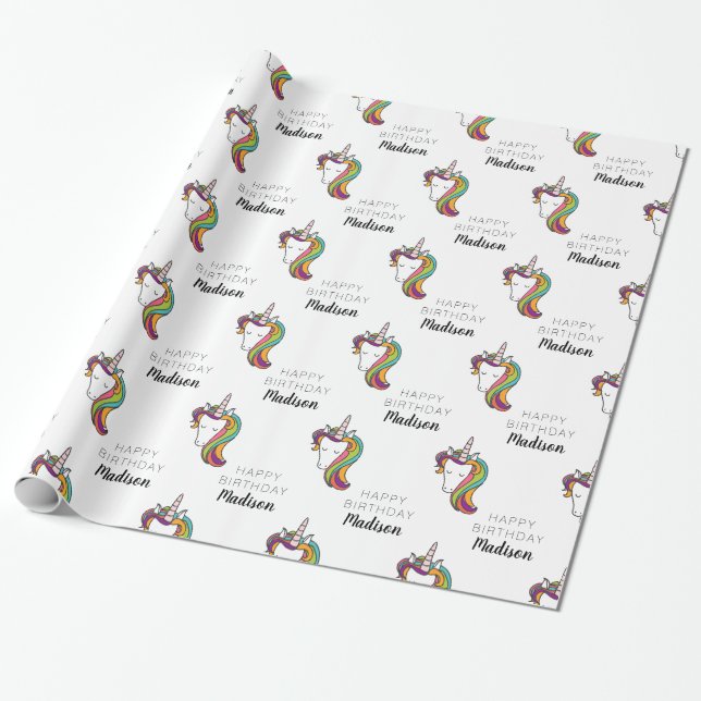 Happy Birthday | Unicorn Add Name Wrapping Paper (Unrolled)
