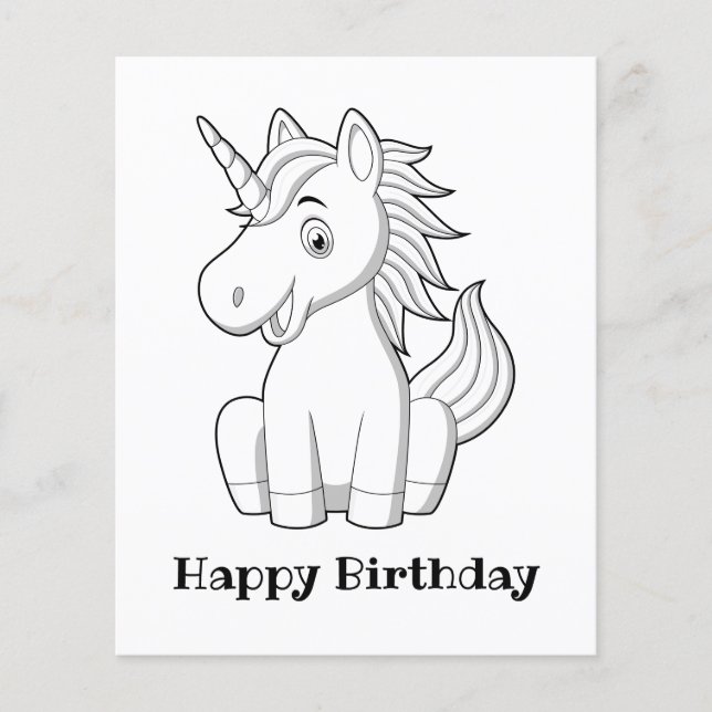 Happy Birthday Unicorn Colouring Page (Front)