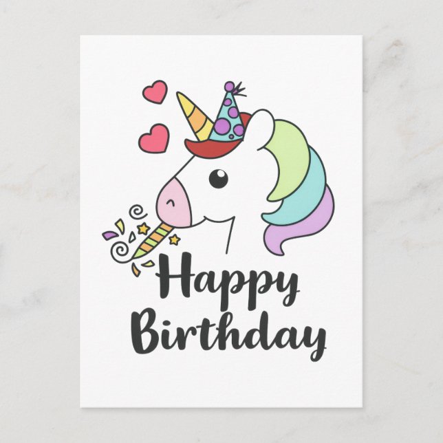 Happy Birthday Unicorn – Cute Party Design Postcard (Front)