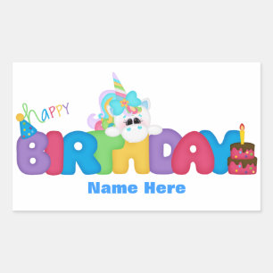 Happy Birthday Unicorn (personalised) Rectangular Sticker