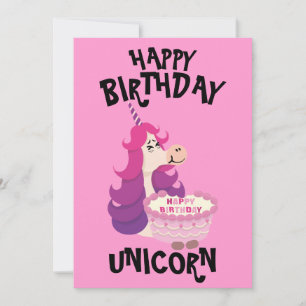 Happy Birthday Unicorn Pink Purple simple Holiday Card