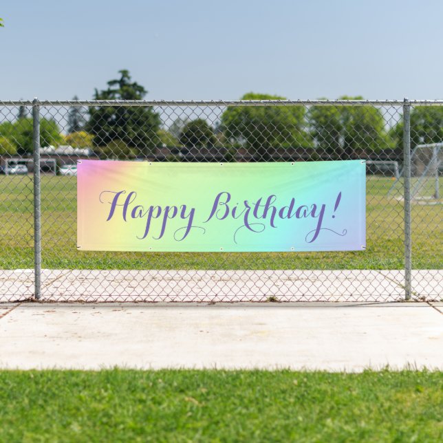 "Happy Birthday!" Unicorn Rainbow Ombre Banner (Insitu)