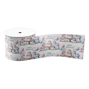 Happy Birthday Unicorn Themed Grosgrain Ribbon