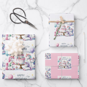 Happy Birthday Unicorn Themed Wrapping Paper Sheet