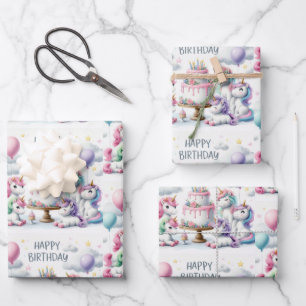 Happy Birthday Unicorn Themed Wrapping Paper Sheet