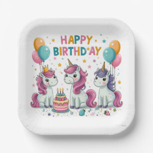 Happy Birthday Unicorns Paper Plate