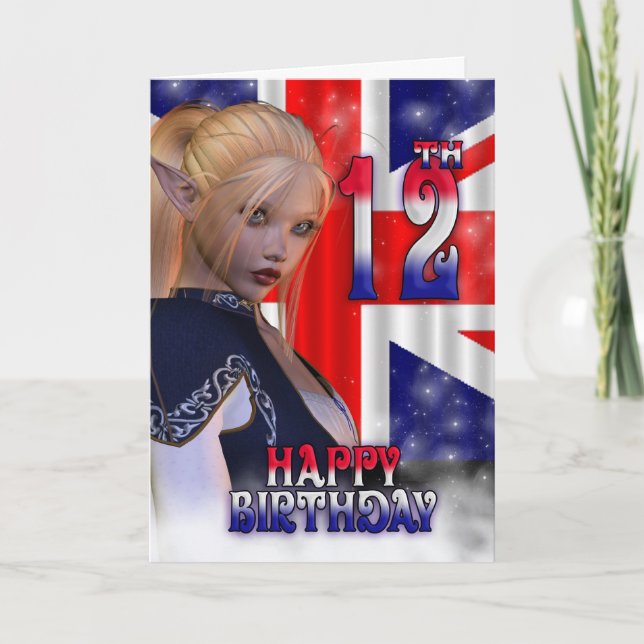 Happy Birthday Union Jack, Elf Card (Front)