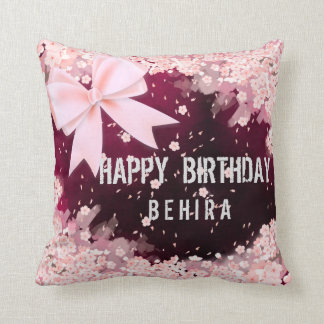 Happy birthday unique gift flowers and bow cushion