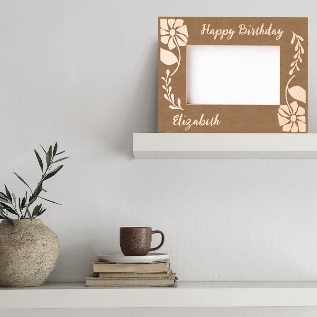 Happy Birthday Unique Groovy Wildflower and leaf  Etched Frames (Creator Uploaded)