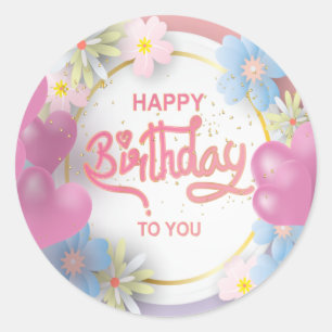 Happy Birthday unisex word art  Classic Round Sticker