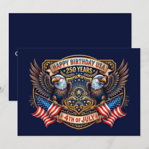 Happy Birthday USA 250 Years Patriotic Eagles Holiday Card