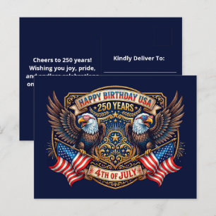 Happy Birthday USA 250 Years Patriotic Eagles Postcard