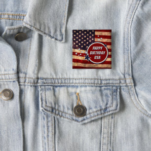 Happy Birthday USA (customisable) 15 Cm Square Badge