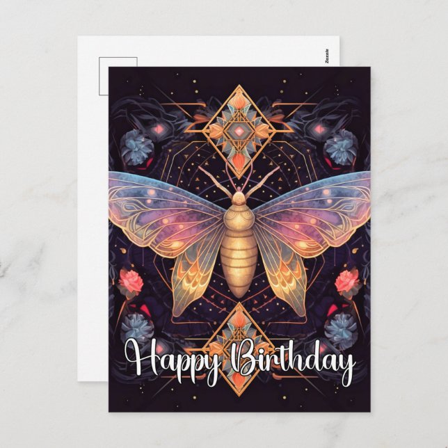 Happy Birthday Vibrant Butterfly Design Holiday Postcard (Front/Back)