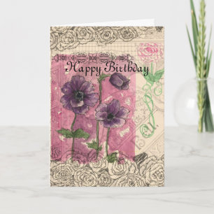 Happy Birthday Victorian Flower Collage Art Card