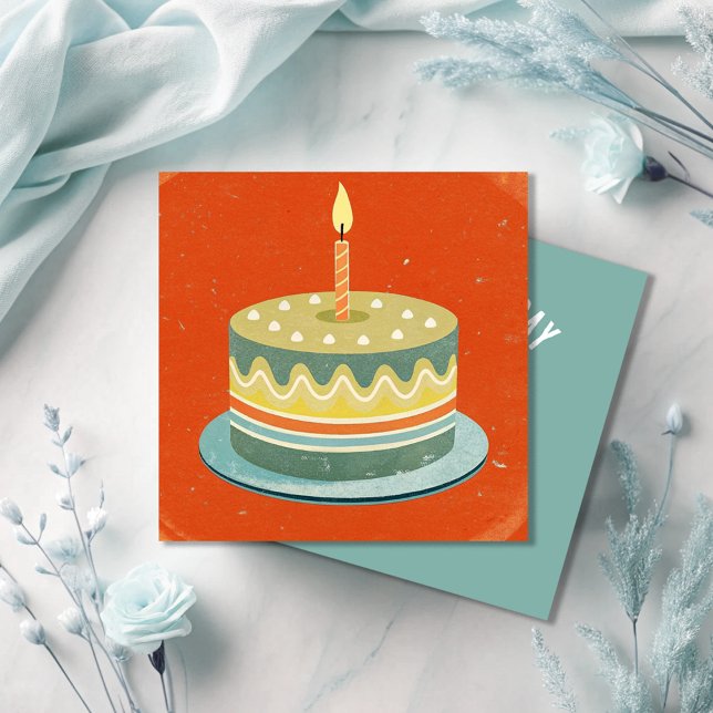 Happy Birthday Vintage Cake  Candle Greeting Card (Creator Uploaded)