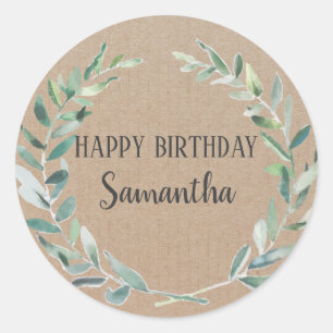 Happy Birthday Vintage Floral Wreath Craft Pink Classic Round Sticker