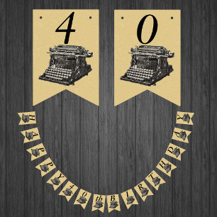 Happy Birthday Vintage Manuel Typewriter Tan Bunting