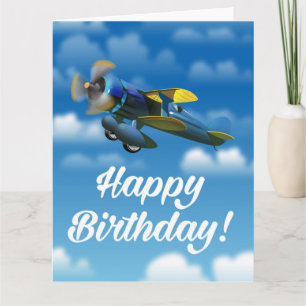 Happy Birthday vintage plane in a blue sky Card
