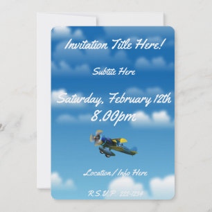 Happy Birthday vintage plane in a blue sky Invitation