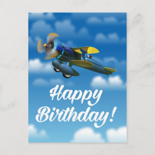 Happy Birthday vintage plane in a blue sky Postcard